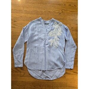 Ralph Lauren Womens Blue Embroiderd Paisley Linen Tunic Top Size Medium